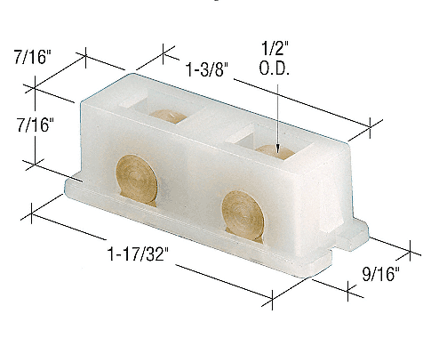 1/2" Flat Edge Tandem Brass Window Roller with 9/16" Wide Housing - G3177