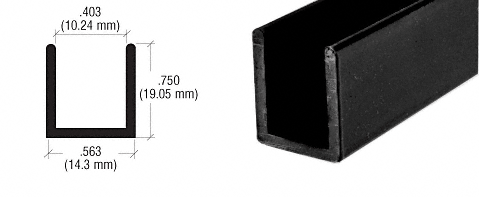 Black Frameless Shower Door Aluminum Deep U-Channel for 3/8" Thick Glass - 98"
