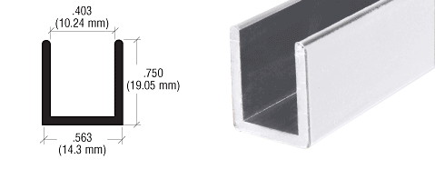 Brite Anodized Frameless Shower Door Aluminum Deep U-Channel for 3/8" Thick Glass - 144"