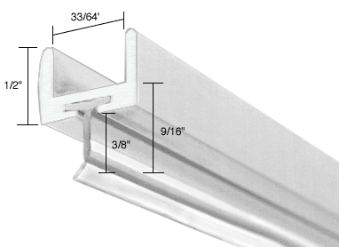 Brite Anodized Frameless Shower Door Aluminum U-Channel With Wipe for 1/2" Thick Glass