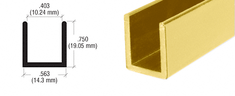 Brite Gold Anodized Frameless Shower Door Aluminum Deep U-Channel for 3/8" Thick Glass - 98"