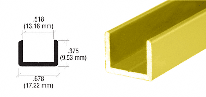 Brite Gold Anodized Frameless Shower Door Aluminum Regular U-Channel for 1/2" Thick Glass