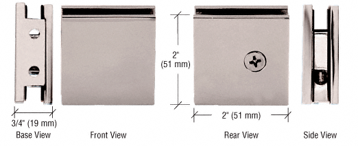 Brushed Nickel Square Style Notch-in-Glass Fixed Panel U-Clamp