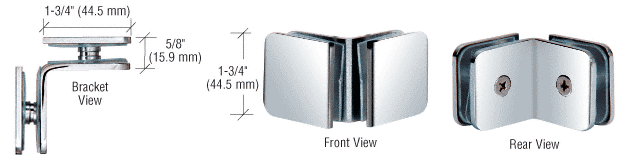 Chrome 90 Degree Traditional Style Glass-to-Glass Clamp -GCB90CH
