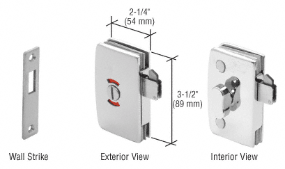 Chrome Sliding Glass Door Lock With Indicator for 5/16" to 1/2" Glass