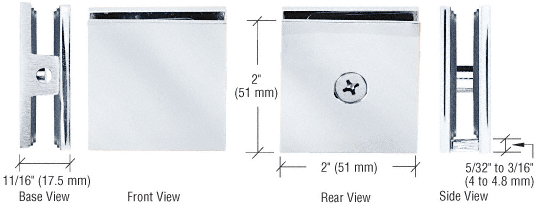 Chrome Square Style Hole-in-Glass Fixed Panel U-Clamp - SCU4CH