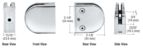 Chrome Z-Series Round Type Flat Base Zinc Clamp for 1/4" and 5/16" Glass