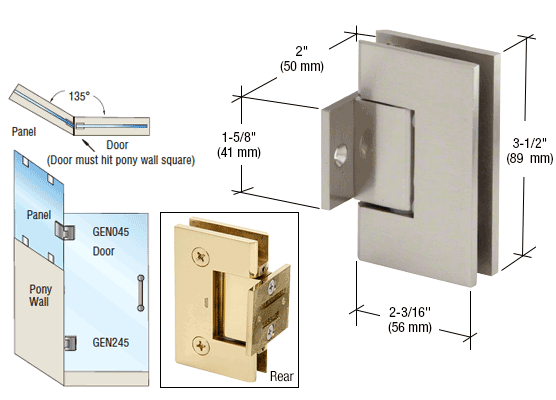 GDI Brushed Nickel Geneva 245 Series 135 Degree Pony Wall Mount Hinge