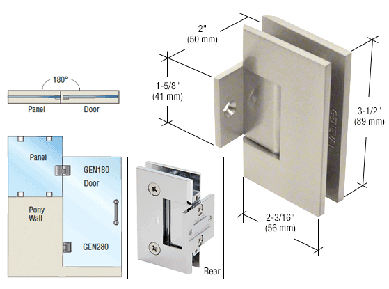 GDI Brushed Nickel Geneva 280 Series 180 Degree Pony Wall Mount Hinge