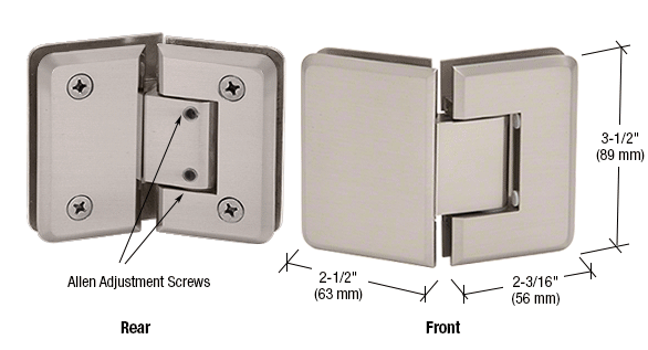 GDI Brushed Nickel Pinnacle 345 Series Adjustable 135 Degree Glass-to-Glass Hinge