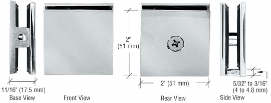 GDI Brushed Nickel Square Style Hole-in-Glass Fixed Panel U-Clamp