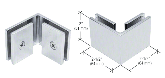 GDI Brushed Satin Chrome Square 90 Degree Glass-to-Glass Clamp