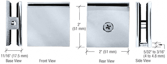 GDI Brushed Satin Chrome Square Style Hole-in-Glass Fixed Panel U-Clamp
