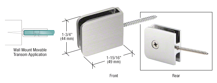 GDI Brushed Satin Chrome Traditional Movable Wall Mounted Transom Glass Clamp