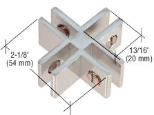 GDI Chrome Anodized Aluminum 4-Way 90 Degree Glass Connector
