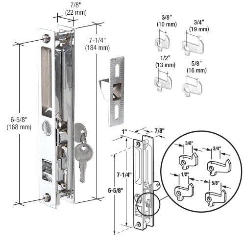 GDI Chrome Keyed Flush Mount Handle Set 6-5/8" Screw Holes with 4 Hook Assortment
