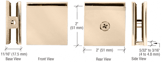 GDI Gold Plated Square Style Hole-in-Glass Fixed Panel U-Clamp