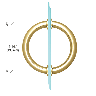 GDI Polished Brass 5-1/8" Tubular Back-to-Back Circular Style Brass Shower Door 3/4" Diameter Pull Handles