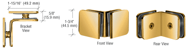 GDI Polished Brass 90 Degree Traditional Style Oversized Glass Clamp