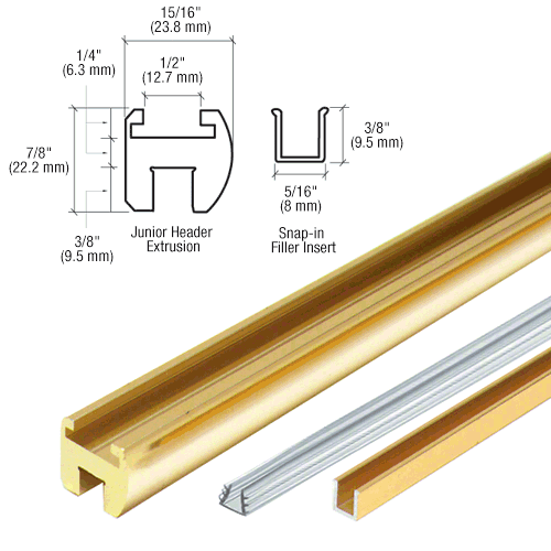 GDI Polished Brass 98" Junior Frameless Shower Door Header Kit