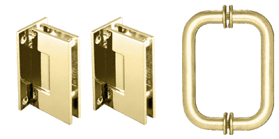 GDI Polished Brass Geneva Shower Pull and Hinge Set
