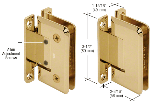 GDI Polished Brass Pinnacle 337 Series Adjustable Wall Mount Full Back Plate Hinge