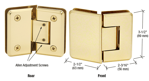 GDI Polished Brass Pinnacle 345 Series Adjustable 135 Degree Glass-to-Glass Hinge