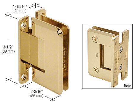 GDI Polished Brass Pinnacle 537 Series Wall Mount Full Back Plate Standard Hinge With 5 Degree Offset