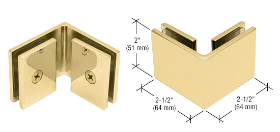GDI Polished Brass Square 90 Degree Glass-to-Glass Clamp