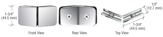 GDI Polished Chrome 135 Degree Junior Traditional Style Glass-to-Glass Clamp for 1/4" Glass