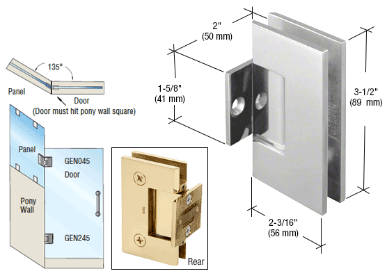 GDI Polished Chrome Geneva 245 Series 135 Degree Pony Wall Mount Hinge