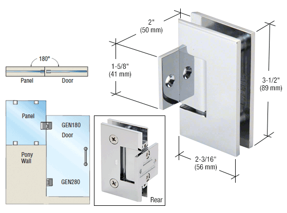 GDI Polished Chrome Geneva 280 Series 180º Pony Wall Mount Hinge