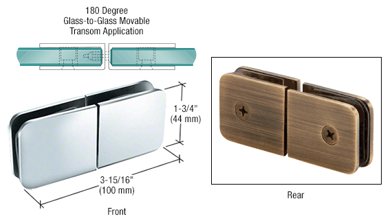 GDI Polished Chrome Traditional Movable Glass-To-Glass Transom Glass Clamp