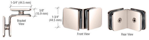 GDI Polished Nickel 90 Degree Traditional Style Glass-to-Glass Clamp