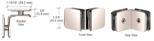GDI Polished Nickel 90 Degree Traditional Style Oversized Glass Clamp