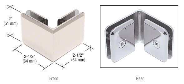 GDI Polished Nickel Beveled Style 90º Glass-to-Glass Clamp