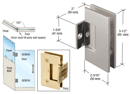 GDI Polished Nickel Geneva 245 Series 135 Degree Pony Wall Mount Hinge