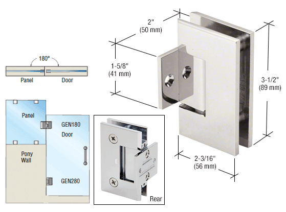 GDI Polished Nickel Geneva 280 Series 180 Degree Pony Wall Mount Hinge