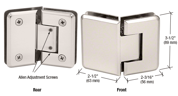 GDI Polished Nickel Pinnacle 345 Series Adjustable 135 Degree Glass-to-Glass Hinge