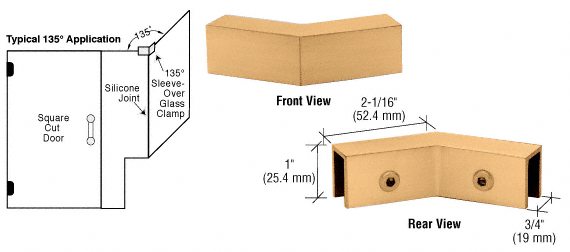 GDI Satin Brass 135 Degree "Sleeve Over" Glass Clamp