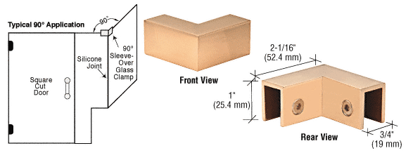 GDI Satin Brass 90 Degree "Sleeve Over" Glass Clamp