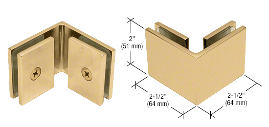 GDI Satin Brass Square 90 Degree Glass-to-Glass Clamp