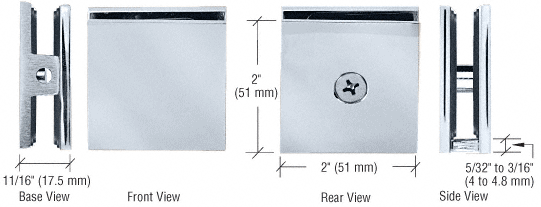 GDI Satin Chrome Square Style Hole-in-Glass Fixed Panel U-Clamp