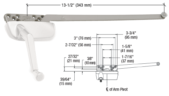GDI White Left Hand Ellipse Style Casement Operator with 13-1/2" Single Arm