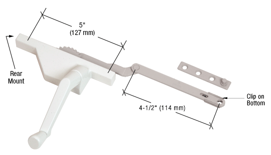 GDI White Right Hand Dyad Casement Window Operator with 4-1/2" Link Arm