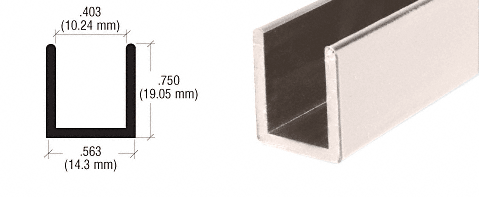 Polished Nickel Frameless Shower Door Aluminum Deep U-Channel for 3/8" Thick Glass - 98"