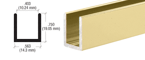 Satin Brass Frameless Shower Door Aluminum Deep U-Channel for 3/8" Thick Glass - 98"