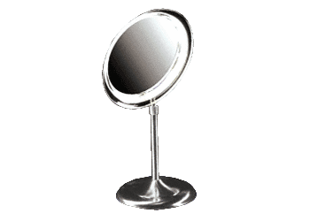 Satin Nickel 9" Surround Light Adjustable Pedestal Vanity Mirror with 5X Magnification