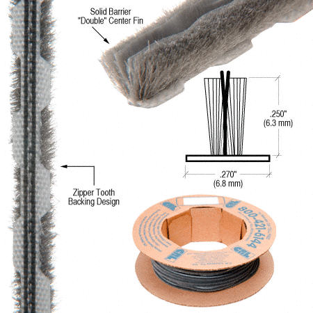 Zipper Pile Weatherstrip .270" Backing - .250" Pile Height - 100' Roll - Z78295C